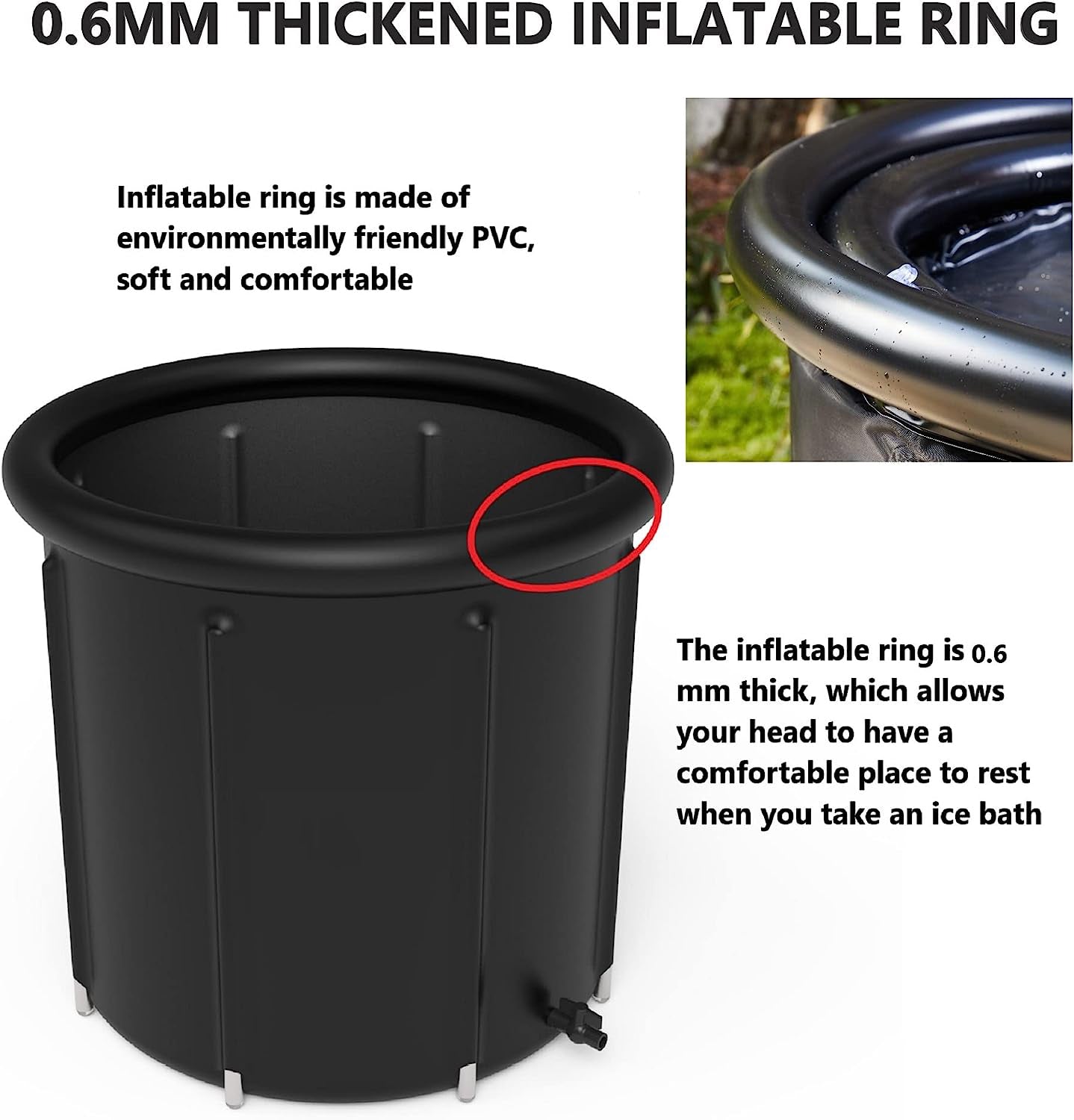 Φ80*75 PVC Ice Bath Tub All Black Plus